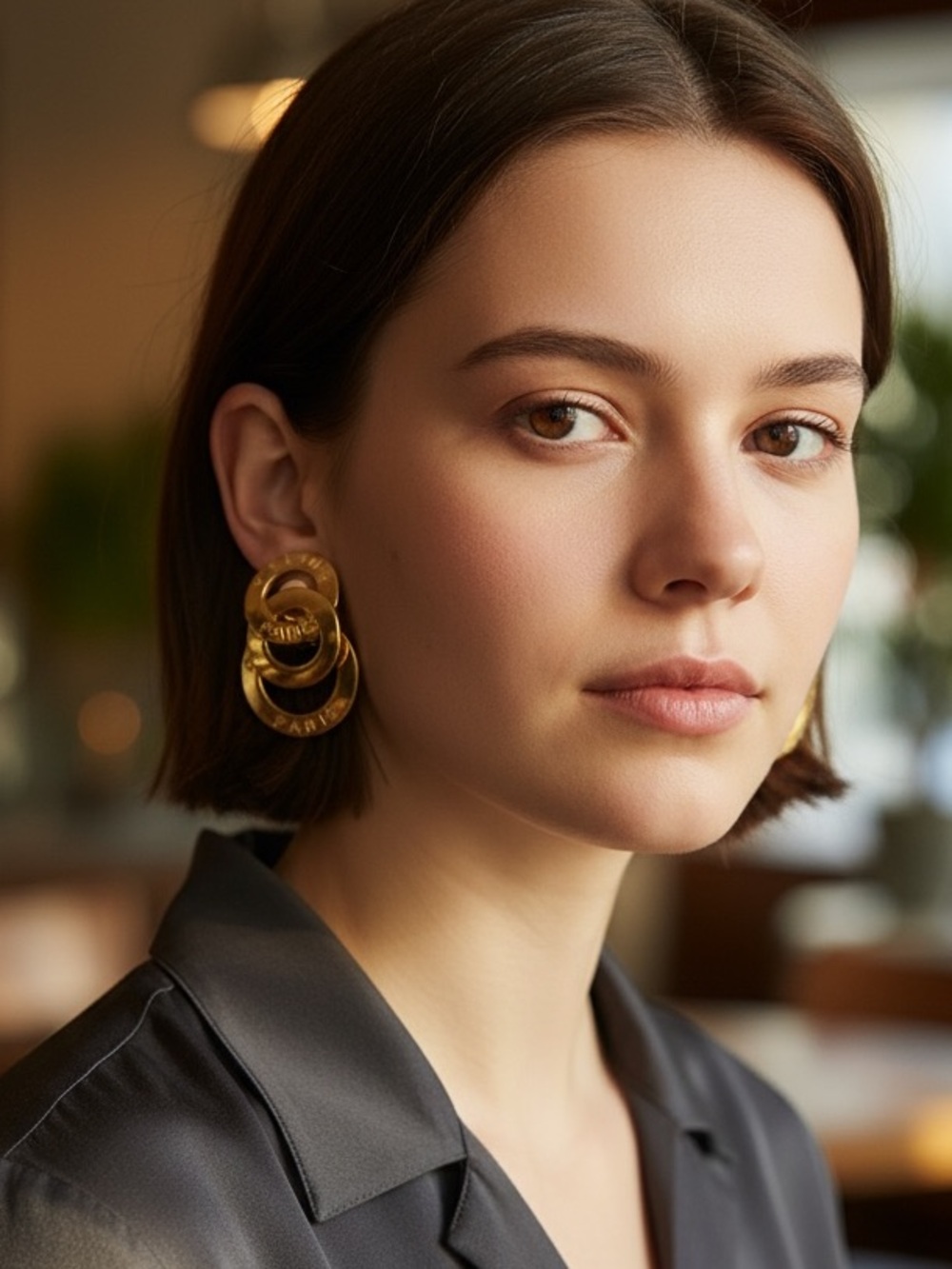 Rare Vintage Celine Gold-tone Triple Round Motif Earrings - Picture 2 of 7